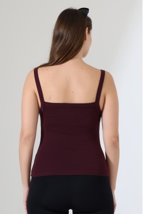 Ribana Kumaş Kare Yaka Kalın Askılı Biyeli Basic Kadın Atlet T-Shirt 22018 MÜRDÜM