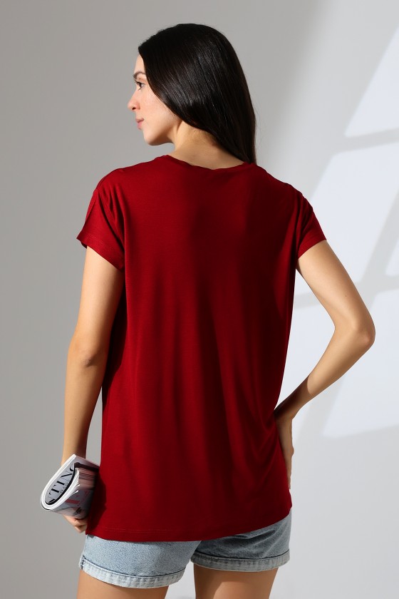 Salaş Bisiklet Yaka T-Shirt 21256 BORDO