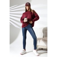 Şardonlu Bisiklet Yaka Oversize Sweatshirt 21620 BORDO