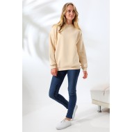 Şardonlu Bisiklet Yaka Oversize Sweatshirt 21620 TAŞ