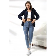 Şardonlu Fermuarlı Kapüşonlu Sweatshirt 19116 LACİVERT