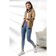 Şardonlu Fermuarlı Kapüşonlu Sweatshirt 19116 BEJ