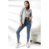 Şardonlu Fermuarlı Kapüşonlu Sweatshirt 19116 GRİMELANJ