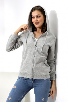 Şardonlu Fermuarlı Kapüşonlu Sweatshirt 19116 GRİMELANJ