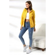 Şardonlu Fermuarlı Kapüşonlu Sweatshirt 19116 SARI