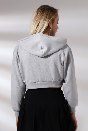 Şardonlu Kapüşonlu Fermuarlı Sweatshirt 21390 GRİMELANJ