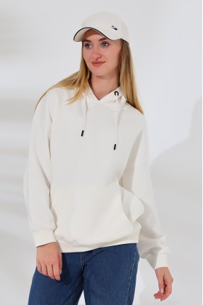 Şardonlu Kapüşonlu Oversize Sweatshirt 21615 EKRU