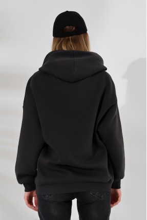 Şardonlu Kapüşonlu Oversize Sweatshirt 21615 FÜME