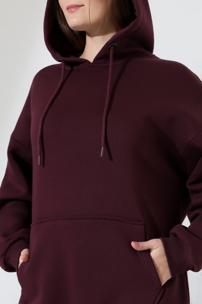 Şardonlu Kapüşonlu Oversize Sweatshirt 21615 MÜRDÜM