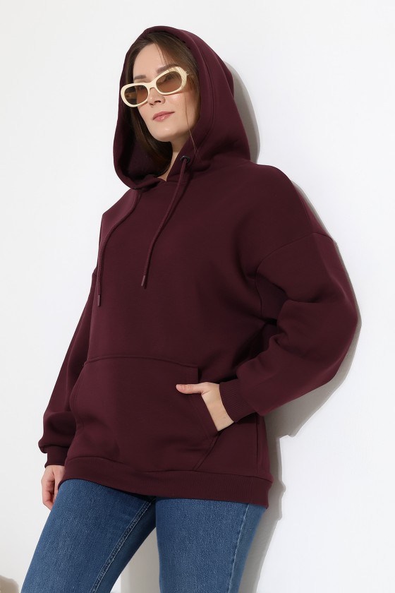 Şardonlu Kapüşonlu Oversize Sweatshirt 21615 MÜRDÜM