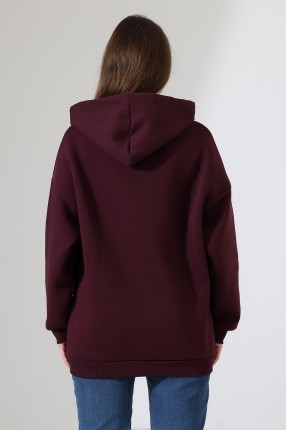 Şardonlu Kapüşonlu Oversize Sweatshirt 21615 MÜRDÜM