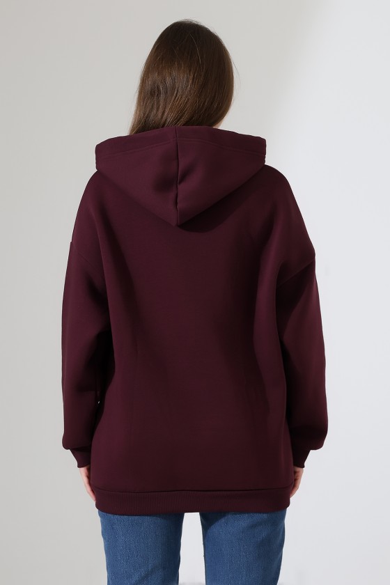Şardonlu Kapüşonlu Oversize Sweatshirt 21615 MÜRDÜM