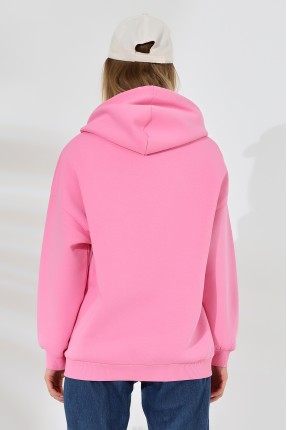 Şardonlu Kapüşonlu Oversize Sweatshirt 21615 PEMBE