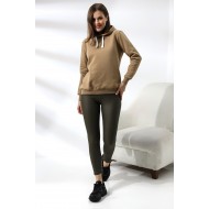 Şardonlu Kapüşonlu Sweatshirt 19491 BEJ
