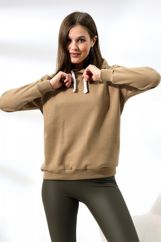 Şardonlu Kapüşonlu Sweatshirt 19491 BEJ