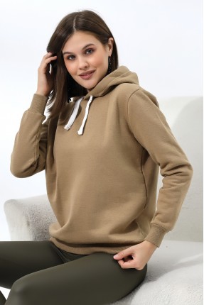 Şardonlu Kapüşonlu Sweatshirt 19491 BEJ