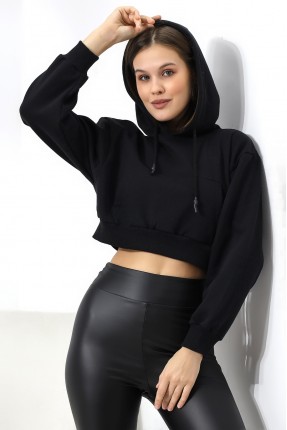 Şardonlu Kapüşonlu Sweatshirt 21391 SİYAH