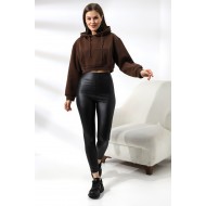 Şardonlu Kapüşonlu Sweatshirt 21391 KAHVE