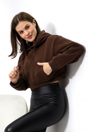 Şardonlu Kapüşonlu Sweatshirt 21391 KAHVE