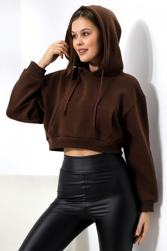 Şardonlu Kapüşonlu Sweatshirt 21391 KAHVE