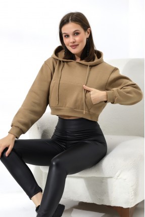 Şardonlu Kapüşonlu Sweatshirt 21391 BEJ