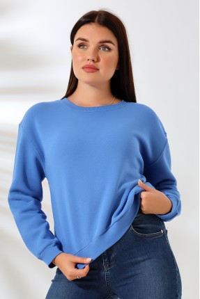 Şardonlu Oversize Bisiklet Yaka Geniş Kalıp Sweatshirt 21614 MAVİ