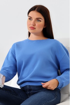 Şardonlu Oversize Bisiklet Yaka Geniş Kalıp Sweatshirt 21614 MAVİ