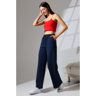 Şardonlu Penye Kompakt Paçası Geniş Kışlık Palazzo Eşofman Altı 21776 LACİVERT