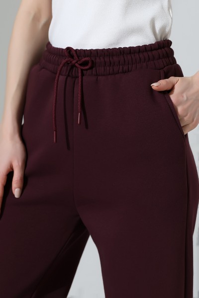 Şardonlu Penye Kompakt Paçası Geniş Kışlık Palazzo Eşofman Altı 21776 MÜRDÜM