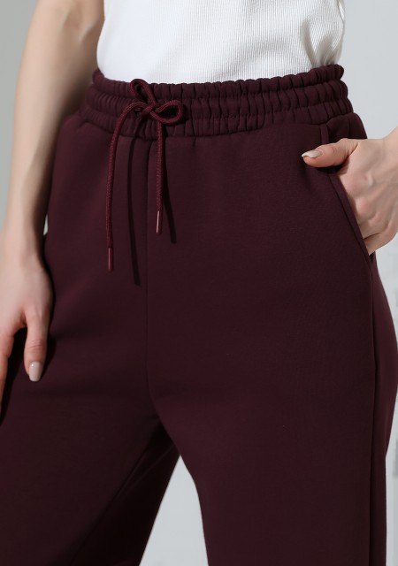 Şardonlu Penye Kompakt Paçası Geniş Kışlık Palazzo Eşofman Altı 21776 MÜRDÜM