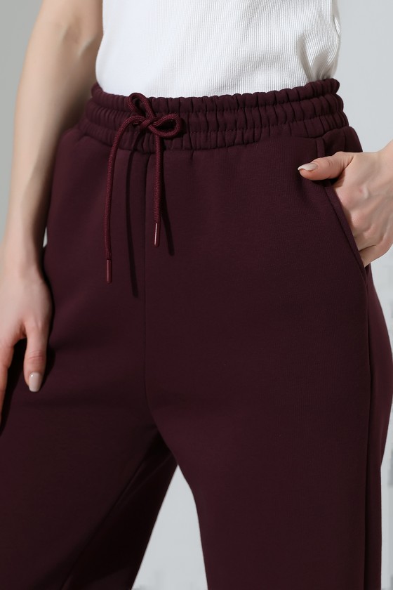 Şardonlu Penye Kompakt Paçası Geniş Kışlık Palazzo Eşofman Altı 21776 MÜRDÜM