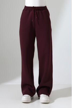 Şardonlu Penye Kompakt Paçası Geniş Kışlık Palazzo Eşofman Altı 21776 MÜRDÜM