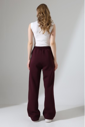 Şardonlu Penye Kompakt Paçası Geniş Kışlık Palazzo Eşofman Altı 21776 MÜRDÜM