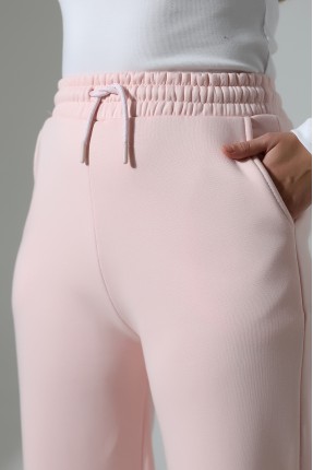Şardonlu Penye Kompakt Paçası Geniş Kışlık Palazzo Eşofman Altı 21776 PUDRA