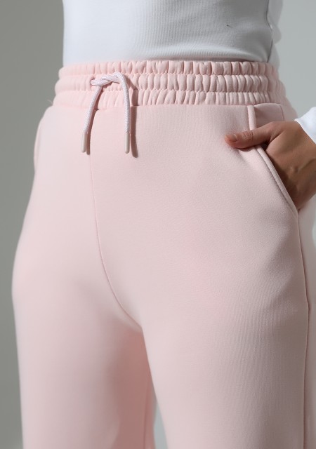 Şardonlu Penye Kompakt Paçası Geniş Kışlık Palazzo Eşofman Altı 21776 PUDRA