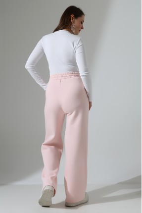 Şardonlu Penye Kompakt Paçası Geniş Kışlık Palazzo Eşofman Altı 21776 PUDRA