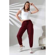 Şardonlu Penye Kompakt Paçası Lastikli Eşofman 21629 BORDO