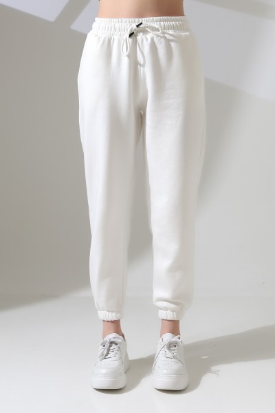 Şardonlu Penye Kompakt Paçası Lastikli Eşofman 21629 EKRU