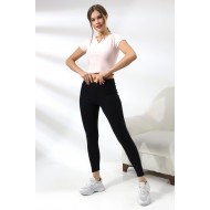 Şardonlu Günlük Kullanım Kalın Kadın Spor Tayt 19114 SİYAH