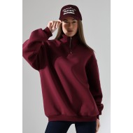 Şardonlu Yarım Fermuarlı Oversize Sweatshirt 21622 BORDO