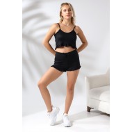 Fitilli Kaşkorse Kumaş Fırfırlı Şort Atlet Takım 19805 SİYAH