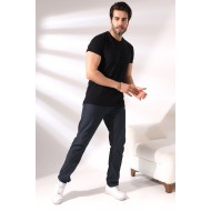 V Yaka Regular Fit Compact Pamuklu Esnek T-Shirt 19953 SİYAH