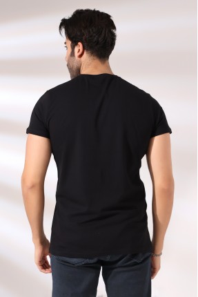 V Yaka Regular Fit Compact Pamuklu Esnek T-Shirt 19953 SİYAH