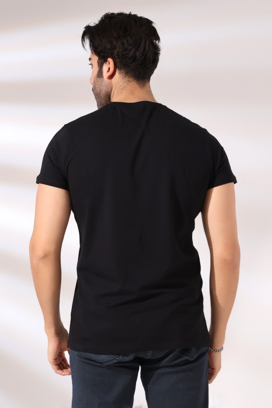 V Yaka Regular Fit Compact Pamuklu Esnek T-Shirt 19953 SİYAH