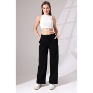 Kompak Penye Likralı Esnek Yumuşak Dokulu Paçası Geniş Eşofman Altı 21655 SİYAH