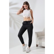 Dikine Çizgili Paçası Lastikli Eşofman 21680 SİYAH