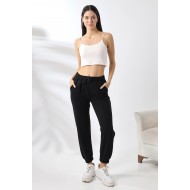 Şardonlu Penye Kompakt Paçası Lastikli Eşofman 21629 SİYAH