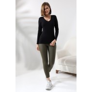 Uzun Kol V Yaka Penye Kompakt Body 19645 SİYAH