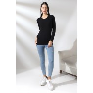 Uzun Kol Bisiklet Yaka Penye Kompakt Body 19646 SİYAH