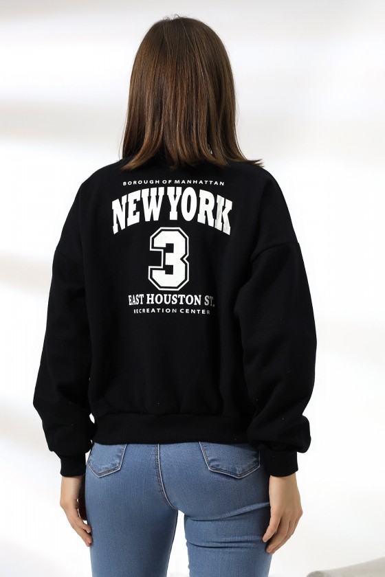 Baskılı Oversize Şardonlu Sweatshirt 21497 SİYAH